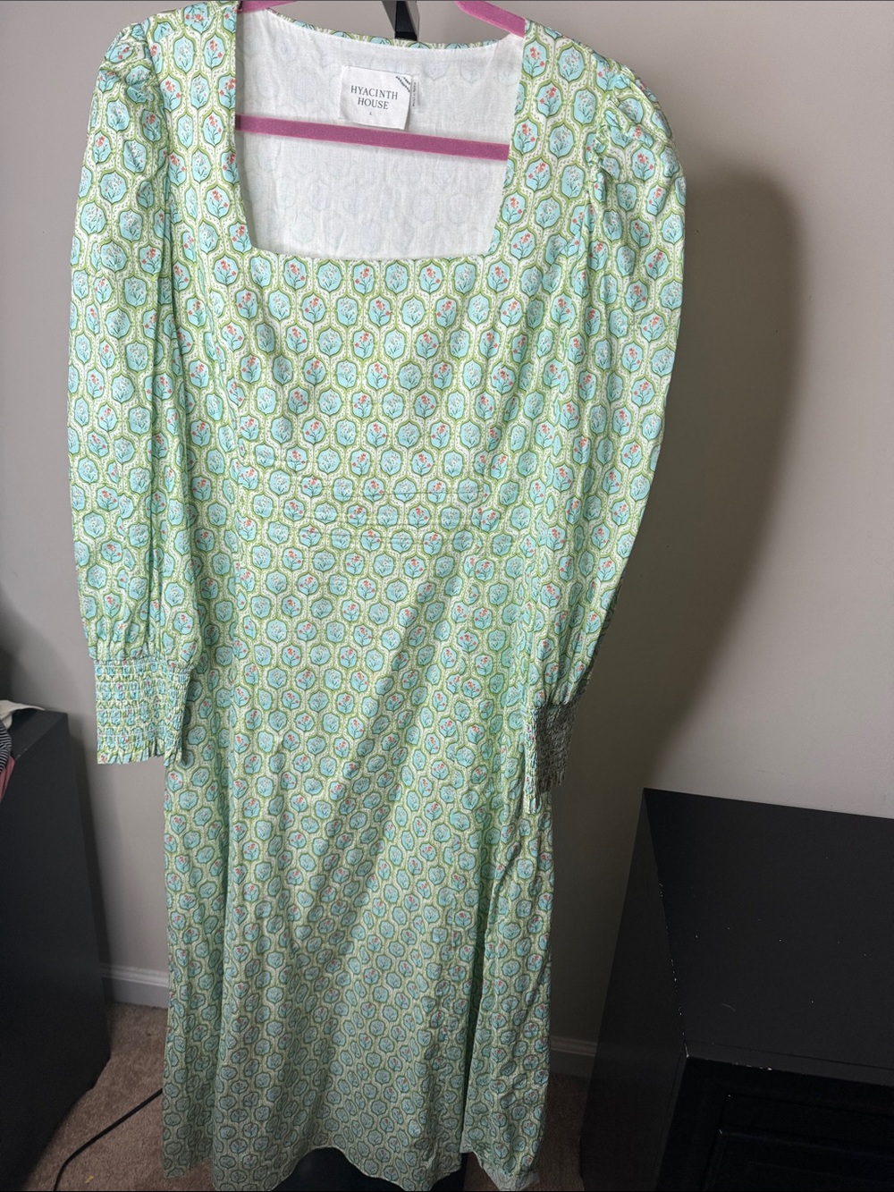 Women's Mint Green Printed Square-Neck Dress